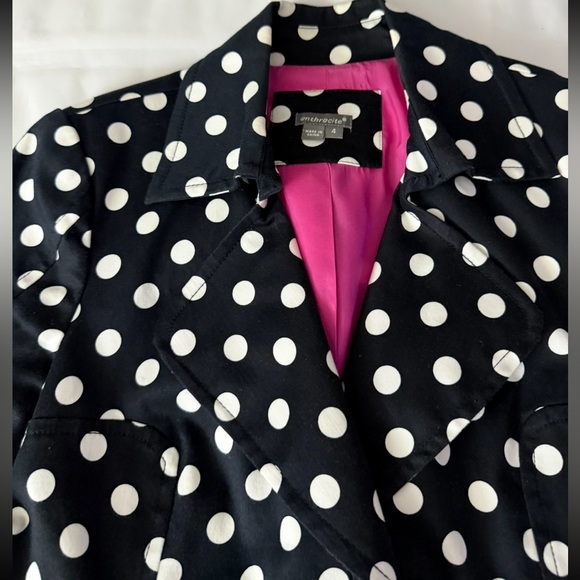 Anthracite Black & White Polka Dot Blazer - Snap Button Closure w/ a Flower - Picture 4 of 12